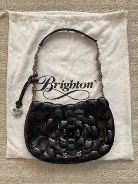 BRIGHTON Black with Brown Accents Floral Appliqué Mini Bag ROSALIE